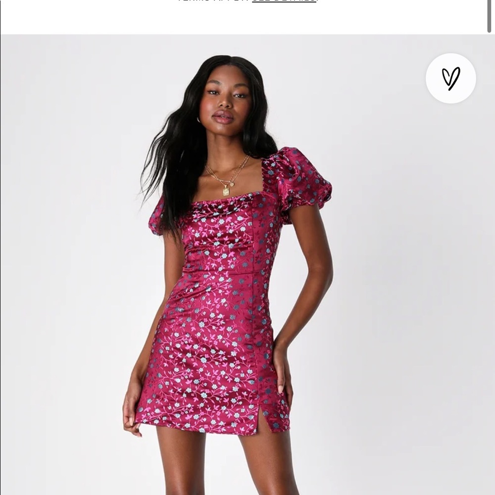 Lulus always decadent magenta floral puff sleeve dress